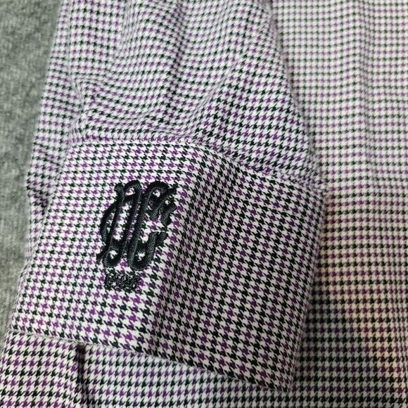 Peter Millar Crown Houndstooth Mens Button Shirt Size M Black Purple Long Sleeve - Picture 6 of 11